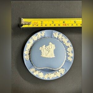 Vintage Wedgwood Pale Blue Jasperware Ashtray with Bean Shaped Lid Trinket Box.